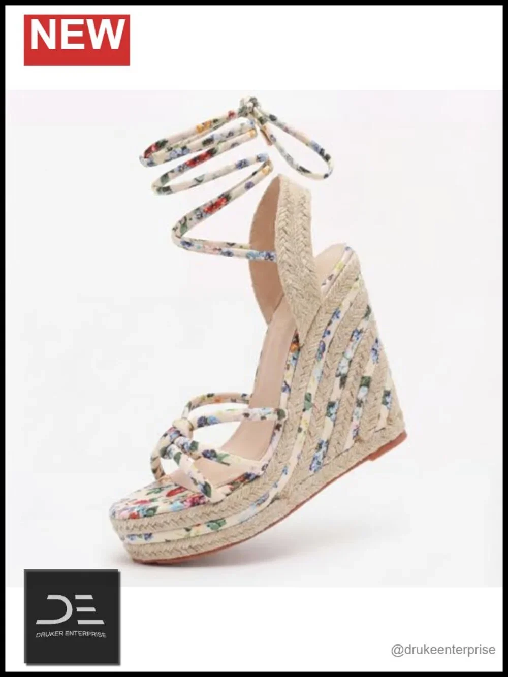 Women's Espadrille Wedge Sandals Flower Pattern Lace-up Crisscross Strap Open